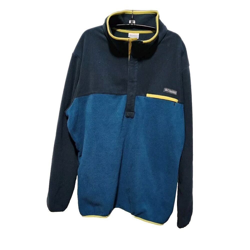 Columbia Fleece 1/4 Snap Pullover Blue w/Yellow Trim Men's XL